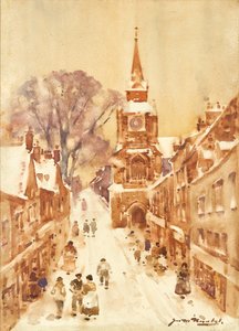 Vintergatescene (akvarell)