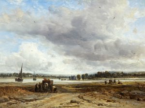 Calshot Castle, nær Southampton (olje på panel) av James Webb