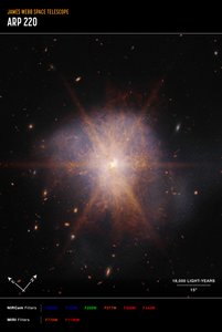 Arp 220 (NIRCam og MIRI Compass-bilde) av James Webb Space Telescope (NASA)