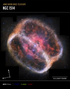 Planetarisk tåke NGC 1514 (MIRI Compass-bilde) av James Webb Space Telescope (NASA)