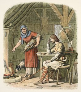 Alfred i netherds hytte, ca 878 e.Kr., fra A Chronicle of England BC 55 til AD 1485, pub. London av James William Edmund Doyle