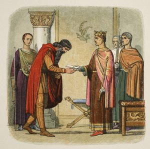 Henry autoriserer Dermod til å innkreve styrker, 1170, fra A Chronicle of England BC 55 til AD 1485, pub. London, 1863 av James William Edmund Doyle