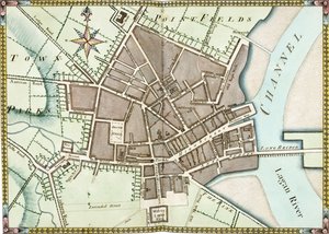 Dobbeltsidet akvarellplan av Belfast, ca. 1795 av James Williamson