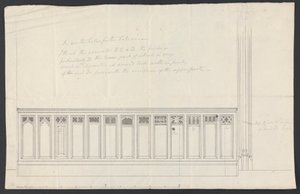 Cobham Hall, Kent: Design for paneling av en kirkebenk