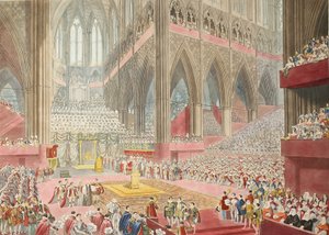 The Coronation of His Majesty, George The Fourth: Taken At The Time of the Recognition, pub. 1822 (håndfarget gravering) av James after Stephanoff