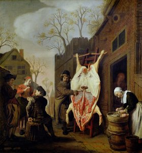Slakterbutikken (olje på lerret) av Jan (1620-76) Victors