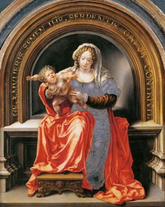 Jomfru og barn - Jan Gossaert (Gossart, dit Mabuse) (ca. 1478-1532). Olje på tre, ca 1526-1527. Mål: 30,6x24,5 cm. Kunsthistorisk museum, Vienne