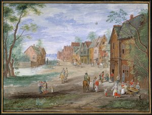 Torget ved Gouda om vinteren (gouache på papir) av Jan (follower of) Brueghel
