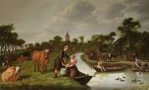Elvelandskap med et par som bærer en melkekanne av Jan 1620 76 Victors