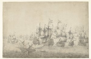 Et sjøslag, muligens ved Lowestoft 13. juni 1665 (venstre side) av Jan Abrahamsz. Beerstraten (possibly)
