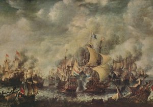 Sjøkamp mellom engelskmennene og nederlenderne Off Ter Heyde, august 1653, 1914.