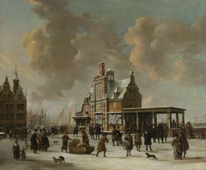 Paalhuis og Nieuwe Brug, Amsterdam, om vinteren, 1640-66