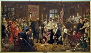 ""Unionen av Lublin"": politisk traktat undertegnet 1. juli 1569 i Lublin (Polen), som forente kongeriket Polen og Storhertugdømmet Litauen til en enkelt stat, Republikken av to nasjoner, styrt av et monarki valg av Olje på lerret