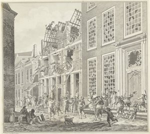 Plyndring av huset til Lucas van Steveninck, 1787 av Jan Arends (signed by artist)