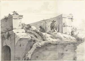 Utsikt over kanten av Ponte Rotto i Roma av Jan Asselijn (copy after)