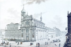 Church of Hibernians (irske fransiskanere) og Hibernian (Hybernská) Street, 1781 av Jan Balzer