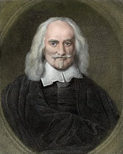 Portrett av Thomas Hobbes (1588-1679) engelsk filosof. 1800-talls fargegravering. av Jan Baptist (after) Jaspers