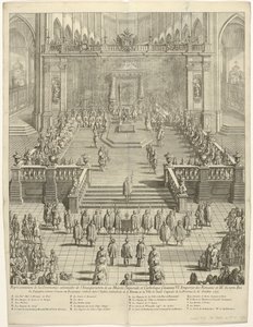 Inhuldiging van keizer Karel VI som graaf van Vlaanderen te Gent, 1717 Representasjon av den høytidelige seremonien for innsettelsen av hans keiserlige og katolske majestet Charles VI. Romernes keiser og 3. konge av Spania, som greve av Fland av Jan Baptist Berterham