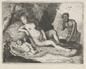 Sovende Venus spionert av en satyr av Jan Barentsz. Muyckens