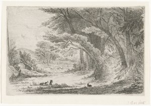 Skogkant med kaniner av Jan Bos Wz. (signed by artist)