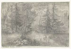 Skogsdam med ender av Jan Bos Wz. (signed by artist)