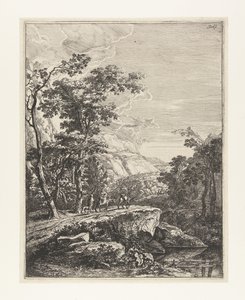 Landskap med en kvinne som rir på et muldyr langs Aqua Negro mellom Bologna og Firenze Italienske landskap (serietittel) av Jan Both