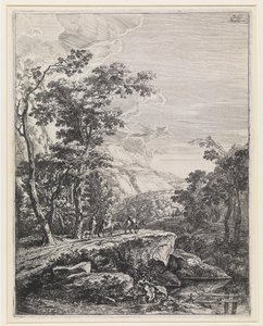 Landskap med en kvinne ridende på et muldyr langs Aqua Negro mellom Bologna og Firenze