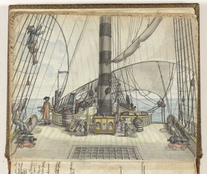 Dekksvisning av et VOC-skip til stormasten av Jan Brandes