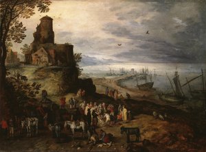 Fiskemarkedet (kaller apostlene Peter og Andreas) av Jan Brueghel the Elder