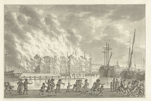 Fire in the Lands Zeemagazijn, 1791 av Jan Bulthuis (signed by artist)