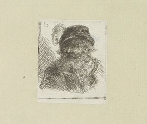 Bebaarde mann setter pluimhoed The Compleat Work of Etchings av John Chalon / Oeuvre Complette des Eaux Fortes av Jean Chalon (serietittel) av Jan Chalon