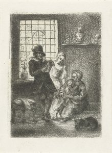 Interiør med en familie av Jan Chalon