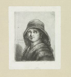 Jonge kvinne setter hette The Compleat Work of Etchings av John Chalon / Oeuvre Complette des Eaux Fortes av Jean Chalon (serietittel) av Jan Chalon