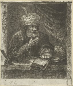 Mann med turban bak et skrivebord av Jan Chalon