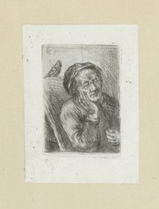 Slapende oude man met vogel The Compleat Work of Etchings av John Chalon / Oeuvre Complette des Eaux Fortes av Jean Chalon (serietittel) av Jan Chalon