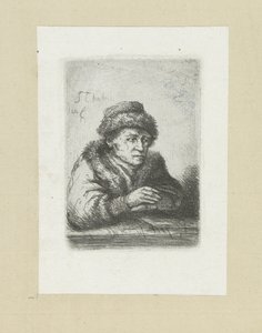 Volwassen man aan een tafel, i bontmantel The Compleat Work of Etchings av John Chalon / Oeuvre Complette des Eaux Fortes av Jean Chalon (serietittel)