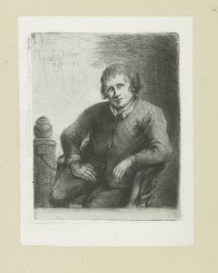 Sitter ved siden av en søyle The Compleat Work of Etchings av John Chalon / Oeuvre Complette des Eaux Fortes av Jean Chalon (serietittel) av Jan Chalon