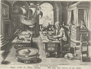 Oppfinnelsen av kompasset Lapis Polaris, Magnes (tittel på objekt) Nye oppfinnelser og funn (serietittel) Nova Reperta (serietittel) av Jan Collaert (II) (attributed to)