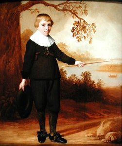 Portrett av en syv år gammel gutt i et elvelandskap, 1640