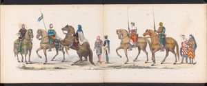Masquerade of the Leiden Students, 1865 (plate 14) Utkledd prosesjon holdt av medlemmene av Leiden studentkorps 6. juni 1865, for å feire 290-årsjubileet for Leidsche Hoogeschool, som viser: nederlendernes inntreden b.