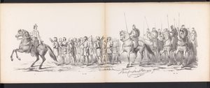 Masquerade of the Leiden Students, 1865 (plate 15) Utkledd prosesjon holdt av medlemmene av Leiden studentkorps 6. juni 1865, for å feire 290-årsjubileet for Leidsche Hoogeschool, som viser: nederlendernes inntreden b. av Jan Daniël Cornelis Carel Willem baron de Constant Rebecque