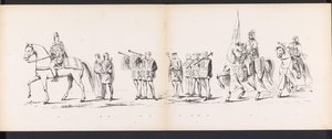 Masquerade of the Leiden Students, 1865 (plate 6) Utkledd prosesjon holdt av medlemmene av Leiden studentkorps 6. juni 1865, for å feire 290-årsjubileet for Leidsche Hoogeschool, som viser: nederlendernes inntreden i av Jan Daniël Cornelis Carel Willem baron de Constant Rebecque