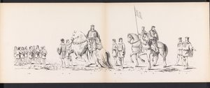 Masquerade of the Leiden Students, 1865 (plate 7) Kostymert prosesjon holdt av medlemmene av Leiden studentkorps den 6. juni 1865, for å feire 290-årsjubileet for Leidsche Hoogeschool, som viser: nederlendernes inntreden i av Jan Daniël Cornelis Carel Willem baron de Constant Rebecque