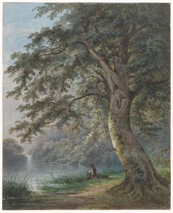 Fisker under stort tre ved dammen av Jan David Geerling Grootveld