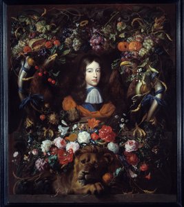 Portrett av Vilhelm III av Orange (1650-1702) i en medaljong av blomster Maleri av Jan David Heem (1606-1684) 1665 Søn. 1,34x1,14 m Lyon, Musee des Beaux Arts av Jan Davidsz de Heem