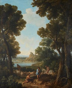 Et klassisk landskap med hyrder og rytter (olje på lerret) av Jan Frans van Bloemen