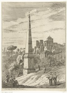 Italiensk landskap med en obelisk og utsikt over byen av Jan Frans van Bloemen