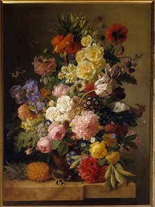 Blomster på en marmorkonsoll med en ananas Maleri av Jan Frans van dael (1764-1840) (ec.flam.) Fontainebleau fra 1800-tallet. Musee du Chateau - Blomster på en marmorkonsoll med en ananas. Maleri av Jan Frans van Dael (1764-1840) (Flamsk skole). 19t