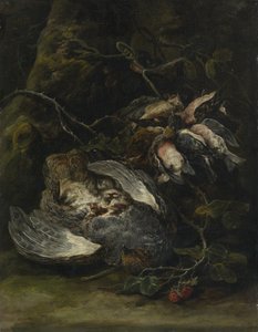 En rapphøne og småfugler, 1650-tallet. av Jan Fyt