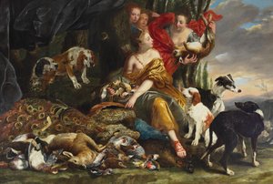 Gudinnen Diana mottar drapet par Fyt, Jan ( Johannes Fijt) (1611-1661). Olje på lerret, størrelse: 177x261, privat samling